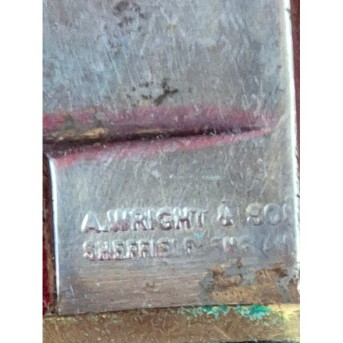 95 - A vintage Bowie Hunting Knife by A Wright & Son Sheffield with leather sheath. Blade 12.5 inches