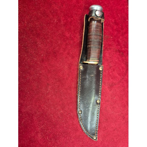 95 - A vintage Bowie Hunting Knife by A Wright & Son Sheffield with leather sheath. Blade 12.5 inches