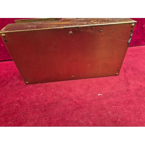 97 - Art Deco table Cigarette Box in brass -engine turned in geometric design with black enamel panel