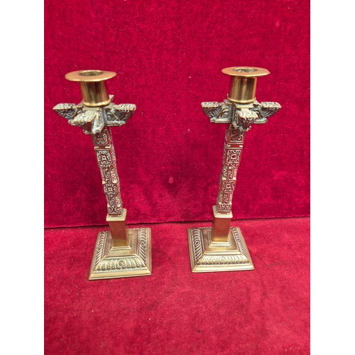 98 - Pair of late 19th / early 20th Century brass candlesticks, probably colonial era Ceylon (Sri Lanka) ... 