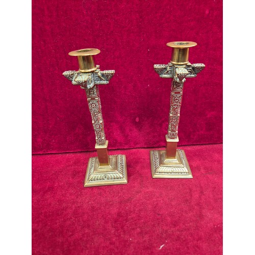 98 - Pair of late 19th / early 20th Century brass candlesticks, probably colonial era Ceylon (Sri Lanka) ... 