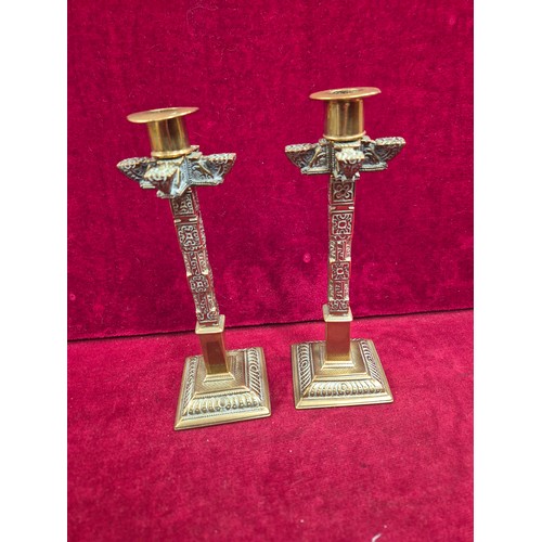 98 - Pair of late 19th / early 20th Century brass candlesticks, probably colonial era Ceylon (Sri Lanka) ... 