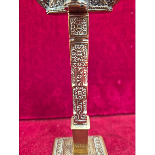 98 - Pair of late 19th / early 20th Century brass candlesticks, probably colonial era Ceylon (Sri Lanka) ... 