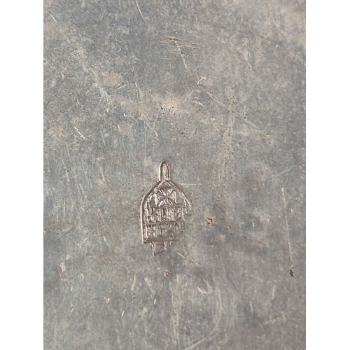 99 - An unusual early 20th Century Pewter Inkwell, the lid set with a brass plaque of St Bartholomew with... 