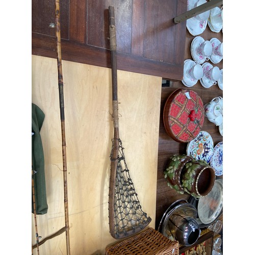 153 - Vintage wicker picnic hamper, together with a wicker flower collecting basket.