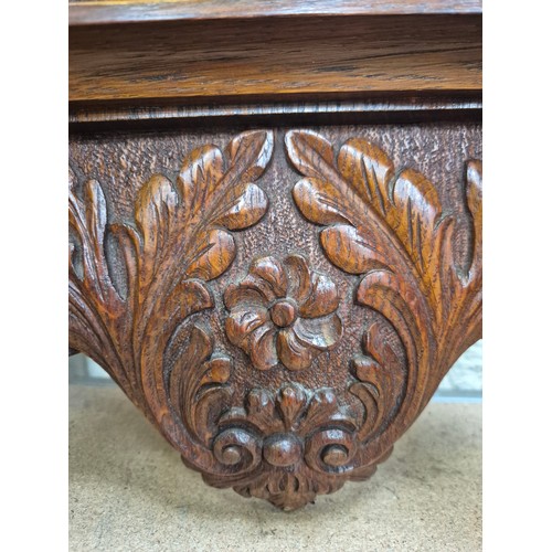 105 - Victorian solid oak banjo wall barometer carved with foliate details, with porcelain dial, brass bez... 