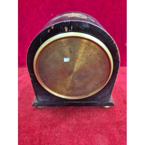 109A - Antique French Chinoiserie cased mantel clock, with black lacquer case decorated with gold coloured ... 