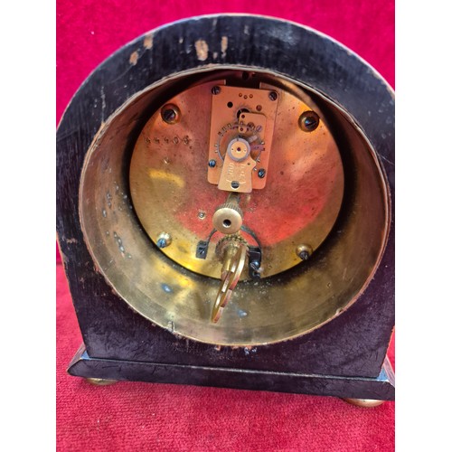 109A - Antique French Chinoiserie cased mantel clock, with black lacquer case decorated with gold coloured ... 