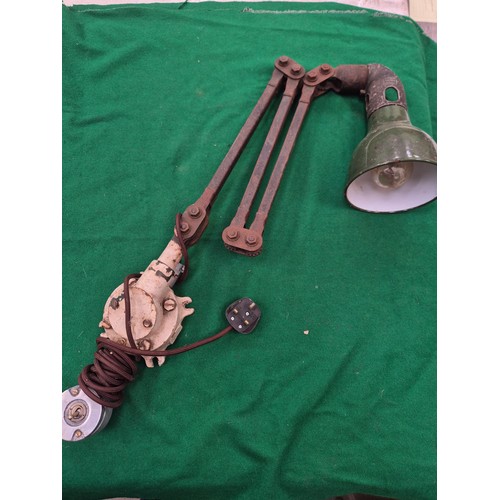 111 - Early 20thC Mek Elek Engineering articulated machinist lamp. With green enamelled shade and rocker s... 