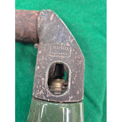 111 - Early 20thC Mek Elek Engineering articulated machinist lamp. With green enamelled shade and rocker s... 