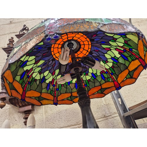 113 - Large Tiffany style table lamp (Modern), with dragonfly stained glass shade, bronzed effect art nouv... 