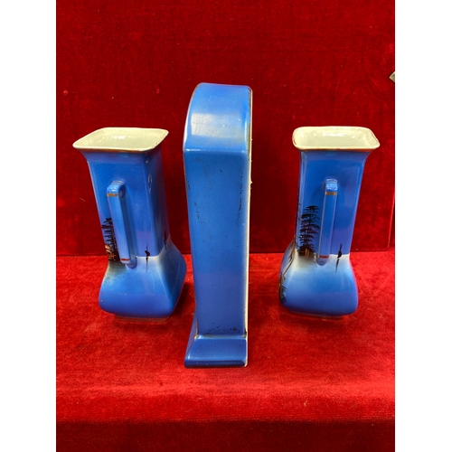 114A - Moonlight ware clock garniture set, made by Shaw & Copestake (SylvaC) c.1925-36.
Comprising of an ar... 