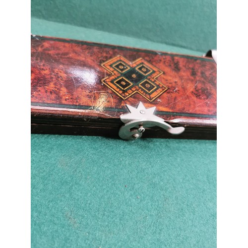 15A - Acme tie press Pat No. 214027. Lacquered wooden tie press with faux burr walnut and inlay design.