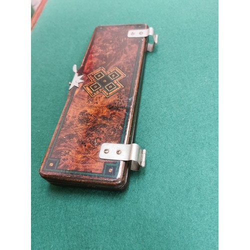 15A - Acme tie press Pat No. 214027. Lacquered wooden tie press with faux burr walnut and inlay design.