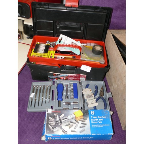 119 - SMALL ELECTRICAL TOOL BOX INCLUDING MULTIMETER, CONVECTOR, SOLDER ETC PLUS PRECISION TOOL KIT & SMAL... 