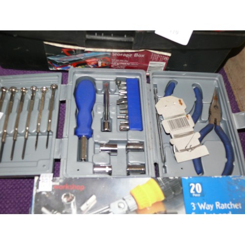 119 - SMALL ELECTRICAL TOOL BOX INCLUDING MULTIMETER, CONVECTOR, SOLDER ETC PLUS PRECISION TOOL KIT & SMAL... 