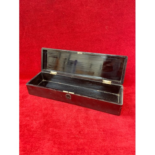 52 - Chinese lacquer brush/pen box, decorated on the lid with a small bird in a tree.