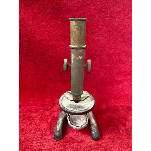 57 - Small antique 'Octopus' series brass and cast metal microscope (needs attention).