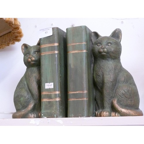 85 - PAIR OF GREEN PAINTED CAT BOOKENDS
