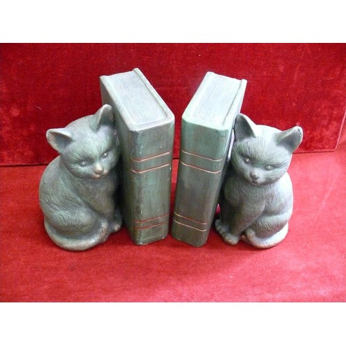 85 - PAIR OF GREEN PAINTED CAT BOOKENDS