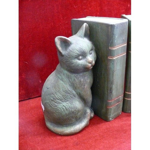 85 - PAIR OF GREEN PAINTED CAT BOOKENDS