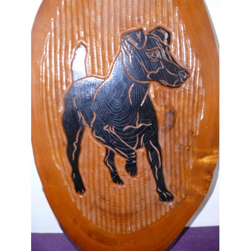 109 - WOODEN CARVED DOG PLAQUE