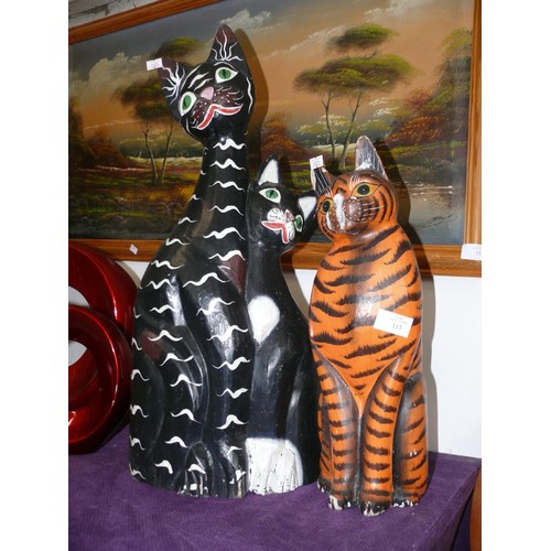 113 - 2 LARGE WOODEN CAT FIGURES IN BLACK AND ORANGE