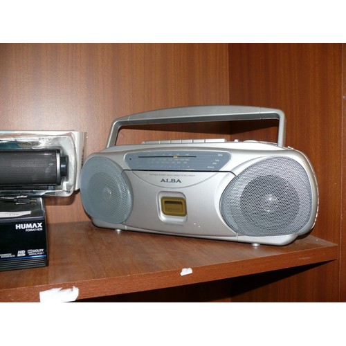 147 - HUMAX FREESAT BOX WITH REMOTE CONTROL PLUS ALBA STEREO CASSETTE PLAYER AND A NEW SOUNDBAR