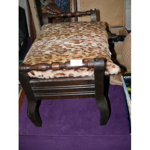 155 - VINTAGE WOODEN STOOL WITH PADDED SEAT UPHOLSTERED IN ANIMAL PRINT FABRIC