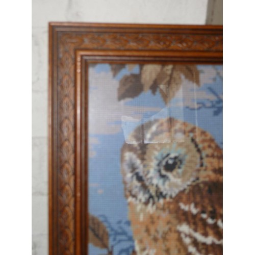 157 - FRAMED AND GLAZED TAPESTRY PICTURE OF AN OWL