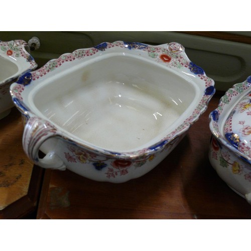 183 - 3 VINTAGE CERAMIC TUREENS (2 WITH MISSING LIDS) PEKIN BY A.E.J. & CO