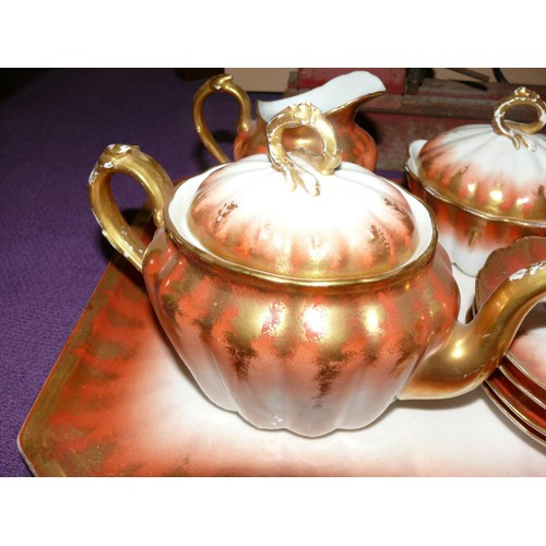 192 - ANTIQUE PORCELAIN PINK AND GOLD TEA SERVICE