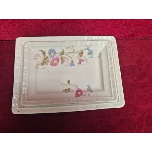 225 - Victorian Sauce Tureen on stand with sauce ladle and larger stand, decorated with blue & pink flower... 