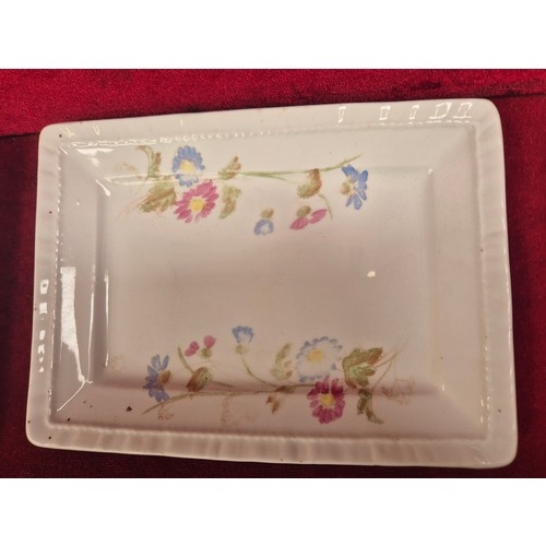 225 - Victorian Sauce Tureen on stand with sauce ladle and larger stand, decorated with blue & pink flower... 