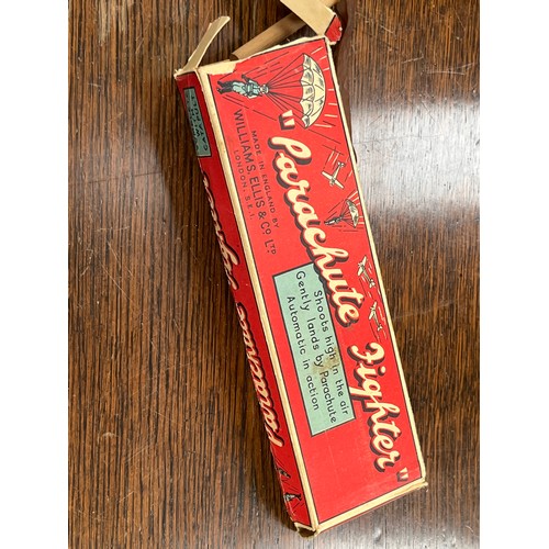 233 - Vintage Parachute Fighter toy in the original box - Shoots high in the air and gently lands by parac... 