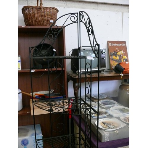 138 - Ornate black metal foldable corner shelf unit