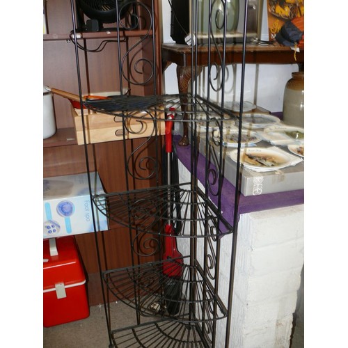 138 - Ornate black metal foldable corner shelf unit