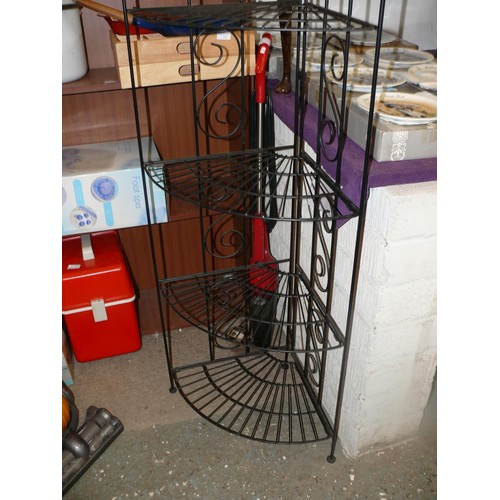 138 - Ornate black metal foldable corner shelf unit