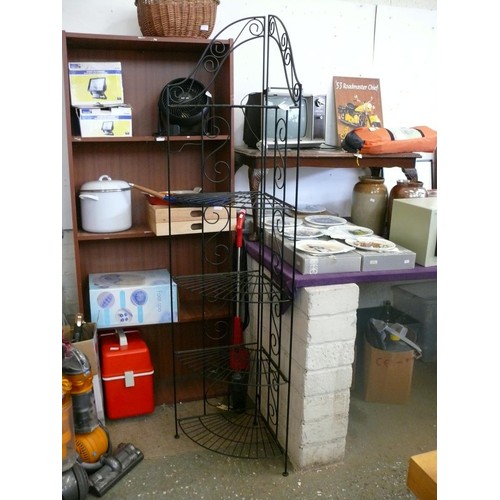 138 - Ornate black metal foldable corner shelf unit