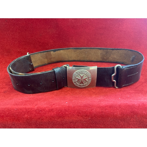 48 - Vintage St. John Ambulance Brigade buckle on original leather belt.