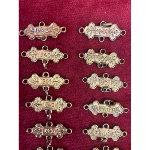 46 - St John Ambulance association brass service medal date bars, dating between 1942-1955.