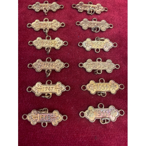 46 - St John Ambulance association brass service medal date bars, dating between 1942-1955.