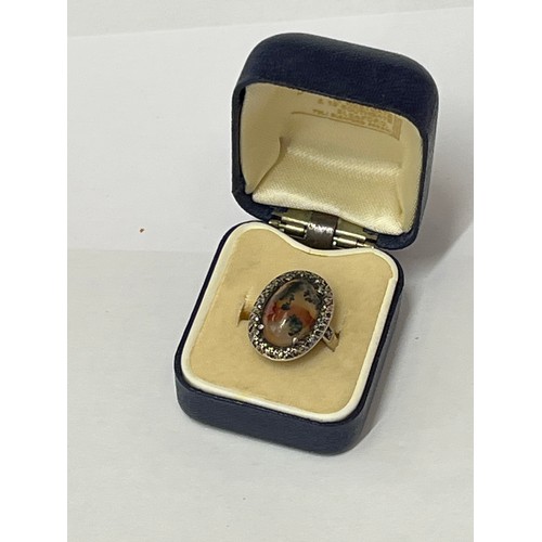 52 - Silver Moss Agate ring marked 925 size L