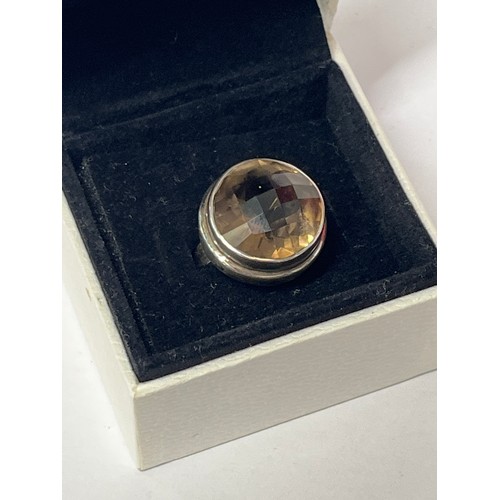 55 - Silver ring with Smoky Quartz stone marked 925 size M