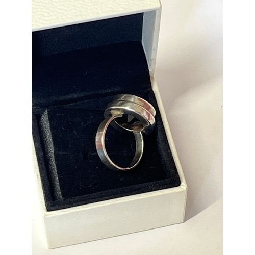 55 - Silver ring with Smoky Quartz stone marked 925 size M