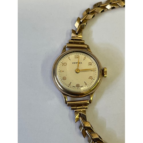 16 - A VINTAGE 9CT GOLD VERTEX WATCH AND BRACELET  TOTAL WEIGHT 19.82GR Aaron Lufkin Dennison     1955 TH... 