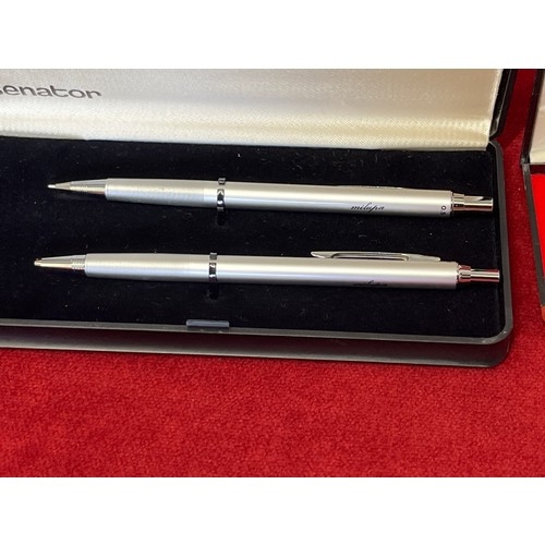 58 - A boxed set of Parker pens with gold filled lids plus a boxed set of Senator pens