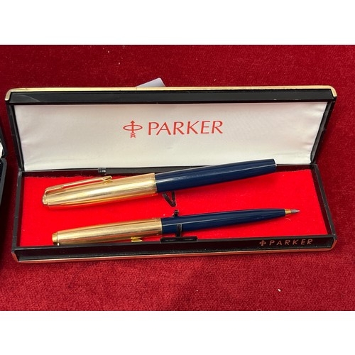 58 - A boxed set of Parker pens with gold filled lids plus a boxed set of Senator pens
