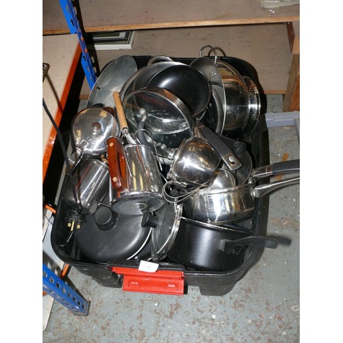 310 - Very large box of saucepans and kitchenware