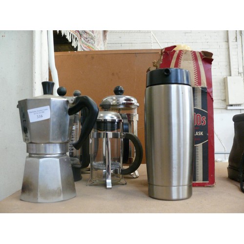 316 - Collection of cafetieres and coffee pots plus a Thermos flask